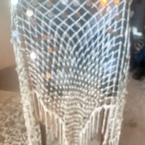 White Beaded Fringe Shawl